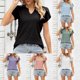thumbnail image 5 of Blusas para las Mujeres Casual Verano Cuello en V Manga Corta con Botones Hueco Camiseta, Top de Moda para Diario Y Fiesta, 5 of 6