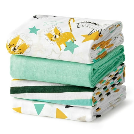 

Esho 4 Pack Baby Double Layer Gauze Swaddle Newborn Jacquard Wrapped Towel Soft Blankets Bath Wraps 47x47inch