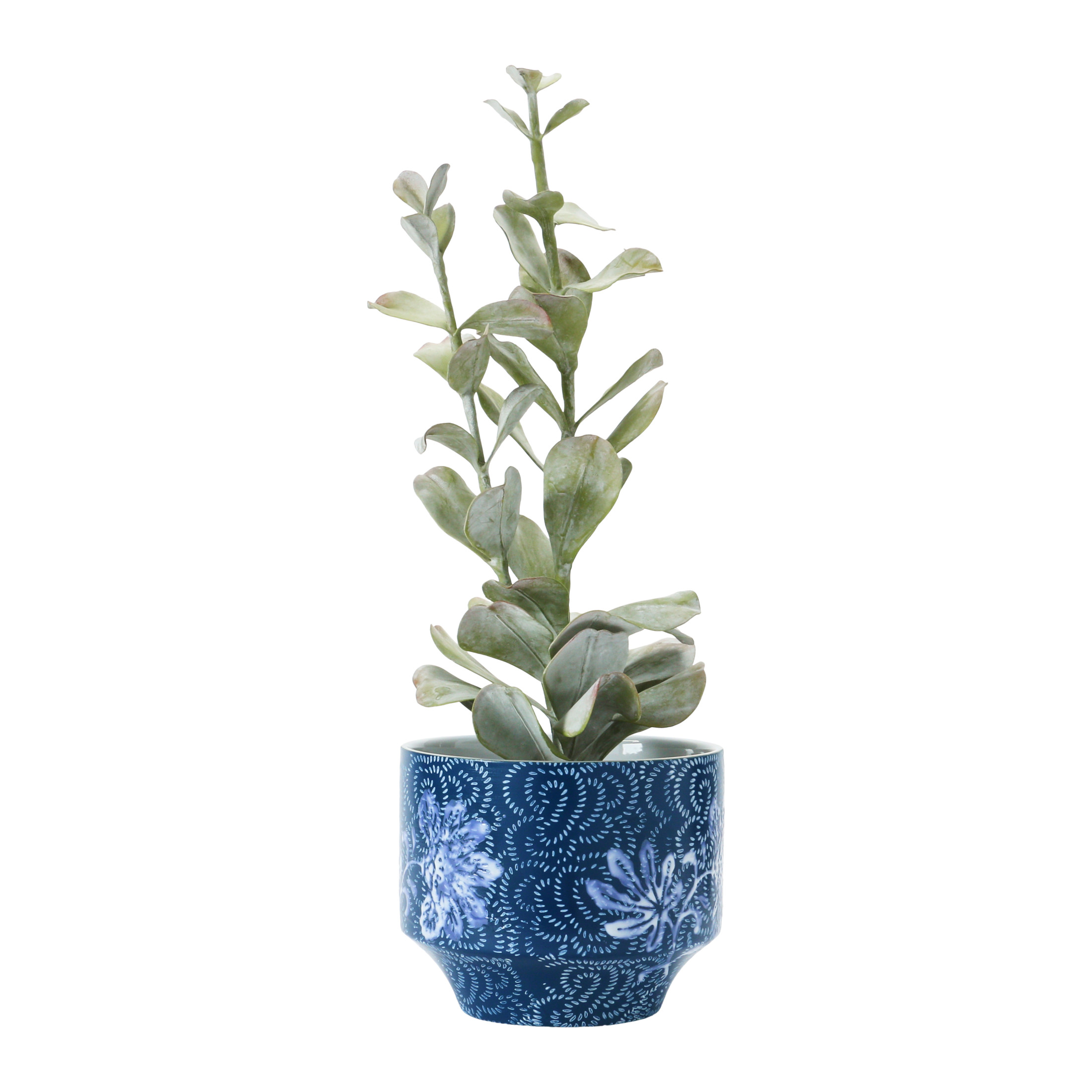 Creative Co-Op Stoneware Planter with Floral Pattern, Blue and White