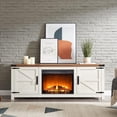 thumbnail image 3 of OKD Fireplace 66" TV Stand for 75 inch TV, Farmhouse Wood Metal Media Console, Entertainment Center with 23" Electric Fireplace and Shelves for Living Room, Antique White, 3 of 9