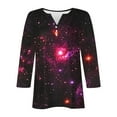 thumbnail image 4 of Feancey 3/4 Length Sleeve Henley Womens Tops Sparkly Sequin Printed T Shirts Loose Fit Casual Button V Neck Blouse Dressy Trendy Going Out Tunics Purple XL, 4 of 5