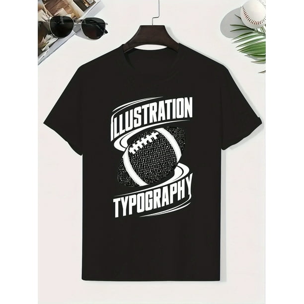 Rugby T-shirt - Boys' Rugby Graphic T-Shirt - "Illustration Typography" Design, Lightweight & Comfortable Cotton, Casual Short Sleeve Top for Summer, Sports Fan Apparel | Playful Graphi