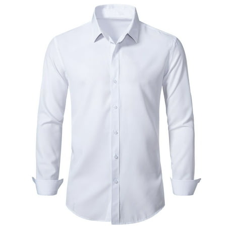 Men's Slim Fit Stretch Dress Shirt Solid Color Microelastic Long Sleeve Casual Soft Business Button Up Shirts
