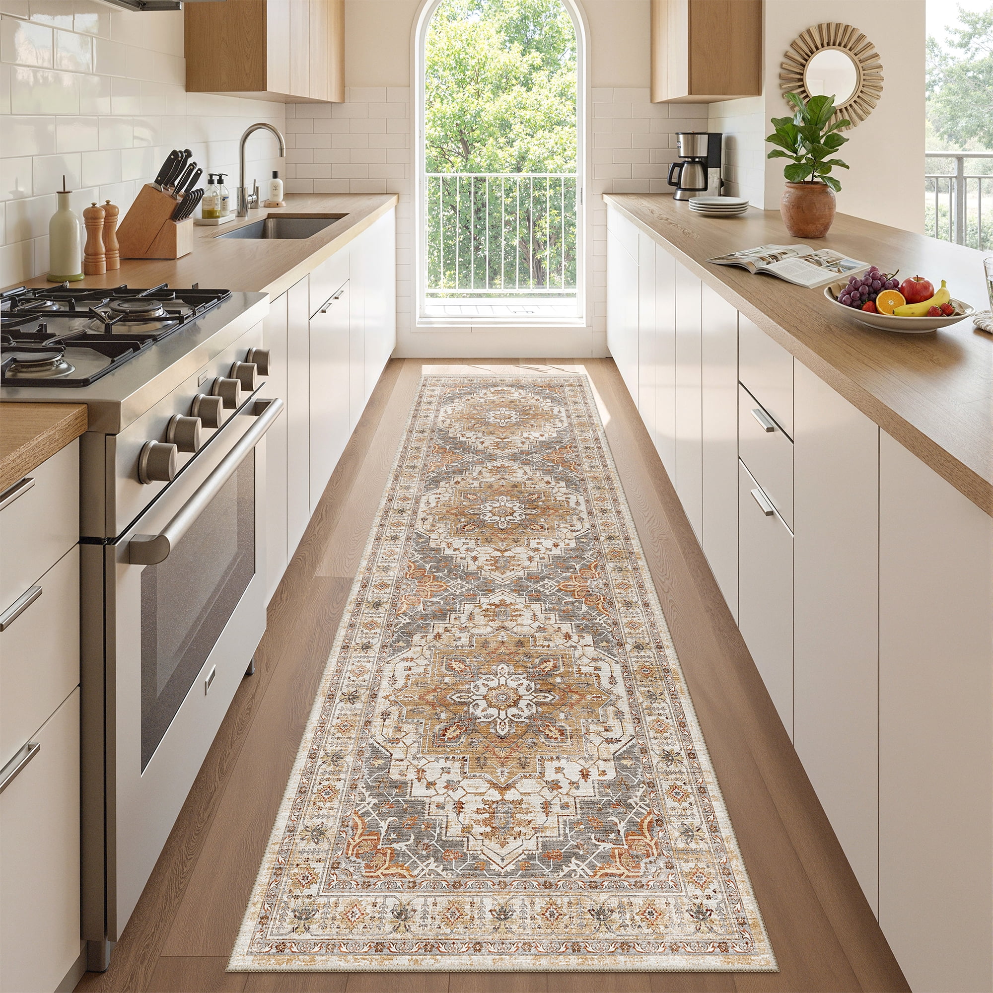 Roxstand 2.5'x8' Washable Runner Rug for Hallway Entrance Bedroom Entryway, Vintage Non Slip Stain Resistant Kitchen Rugs, Turmeric