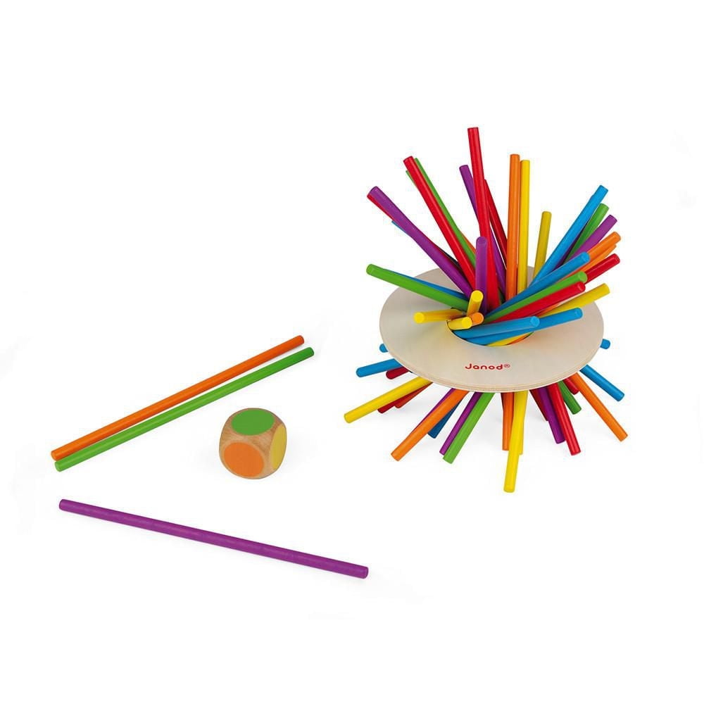 Janod - Crazy Sticks - Jeu de Table en Bois - Défi d'Adresse et de Stratégie - Pour Enfants de 3 Ans et Plus - 1 à 6 Joueurs - Multilingue - J02695