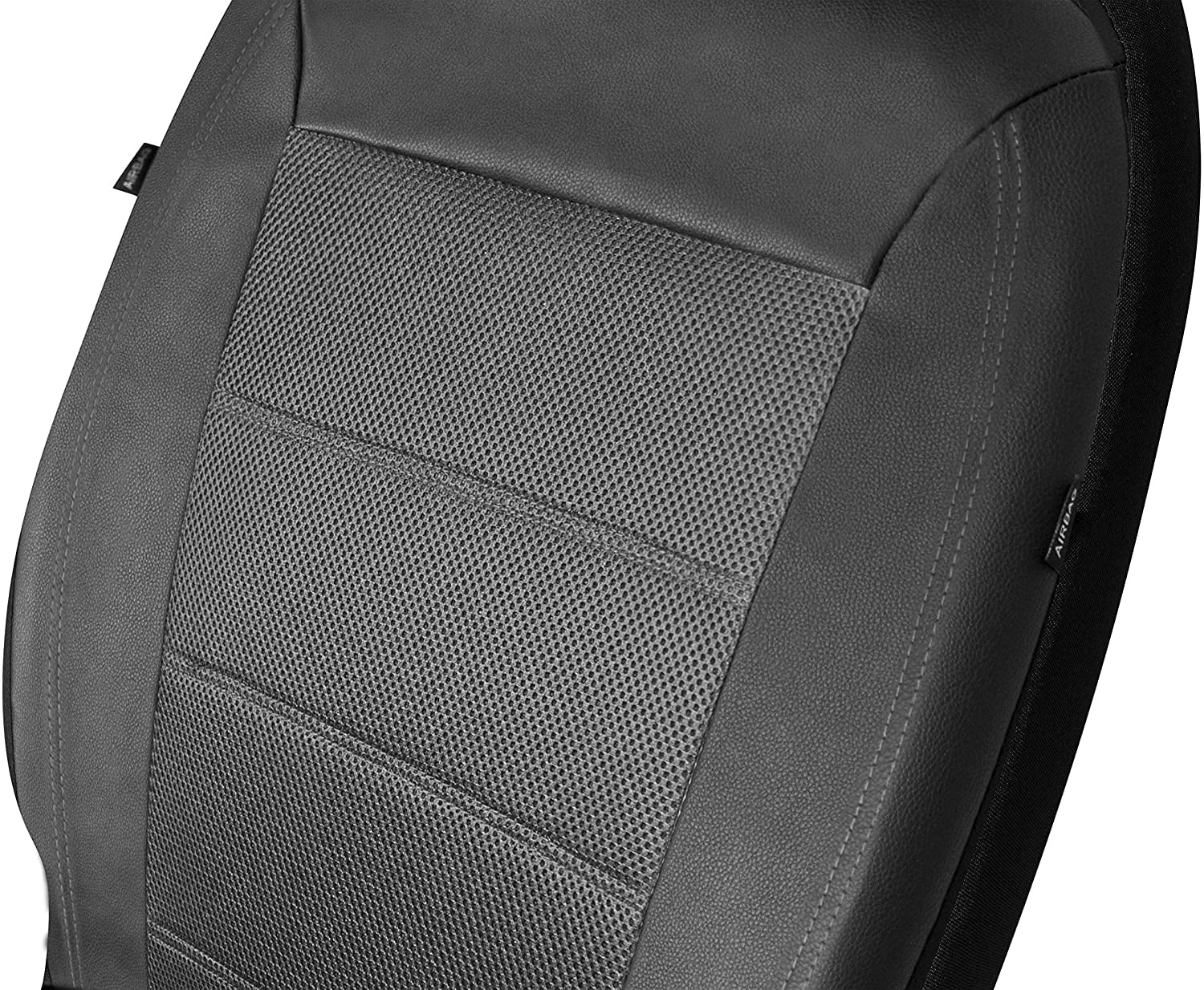 PIC AUTO Mesh and Leather Car Seat Covers Full Set Universal Fit 9 Pieces (Gray)