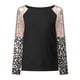 thumbnail image 3 of Camisa de manga larga con lentejuelas en contraste para mujer de Honeeladyy, blusa informal cómoda con cuello redondo y pespuntes, color negro, 3 of 4