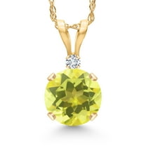 Gem Stone King 14K Yellow Gold Canary Mystic Topaz and White Diamond Pendant Necklace for Women | 1.02 Cttw | Gemstone November Birthstone | Round 6MM | With 18 inch Chain