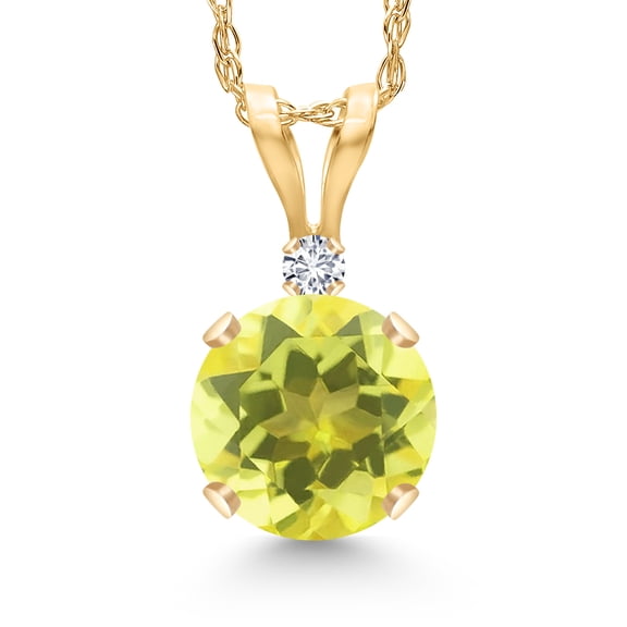Gem Stone King 14K Yellow Gold Canary Mystic Topaz and White Diamond Pendant Necklace for Women | 1.02 Cttw | Gemstone November Birthstone | Round 6MM | With 18 inch Chain