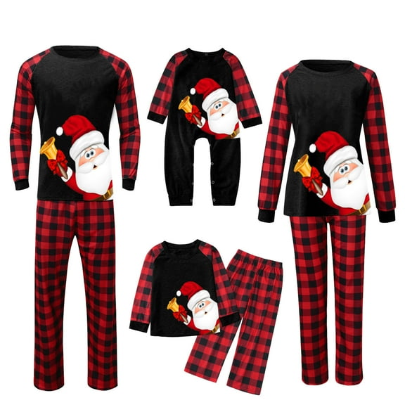 Odeerbi Christmas Pajamas For Family Matching Outfits Men Dad Plaid Printed Blouse Tops Pants Xmas Set