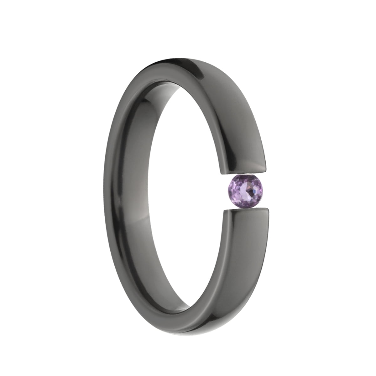 Amethyst 4mm Black Zirconium Tension Set Ring by Luxurien