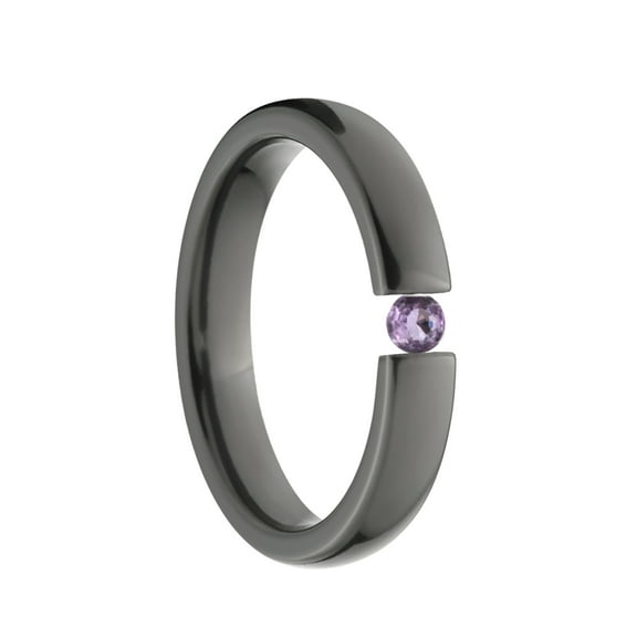 Amethyst 4mm Black Zirconium Tension Set Ring