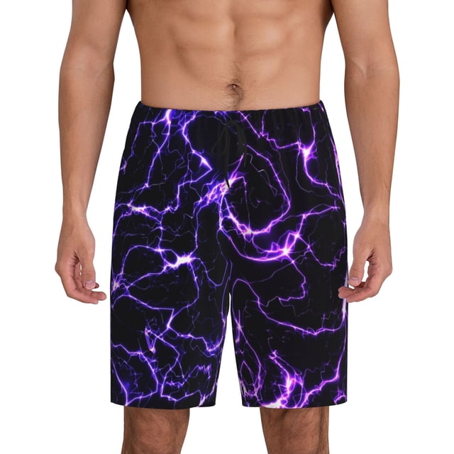 Balery Galaxy Lightning Pantalones cortos de pijama de punto de algodón para hombre con cinturilla y bolsillos-Large