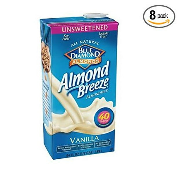 8 PACKS Blue Diamond Almond Breeze Unsweetened Vanilla 64 Oz
