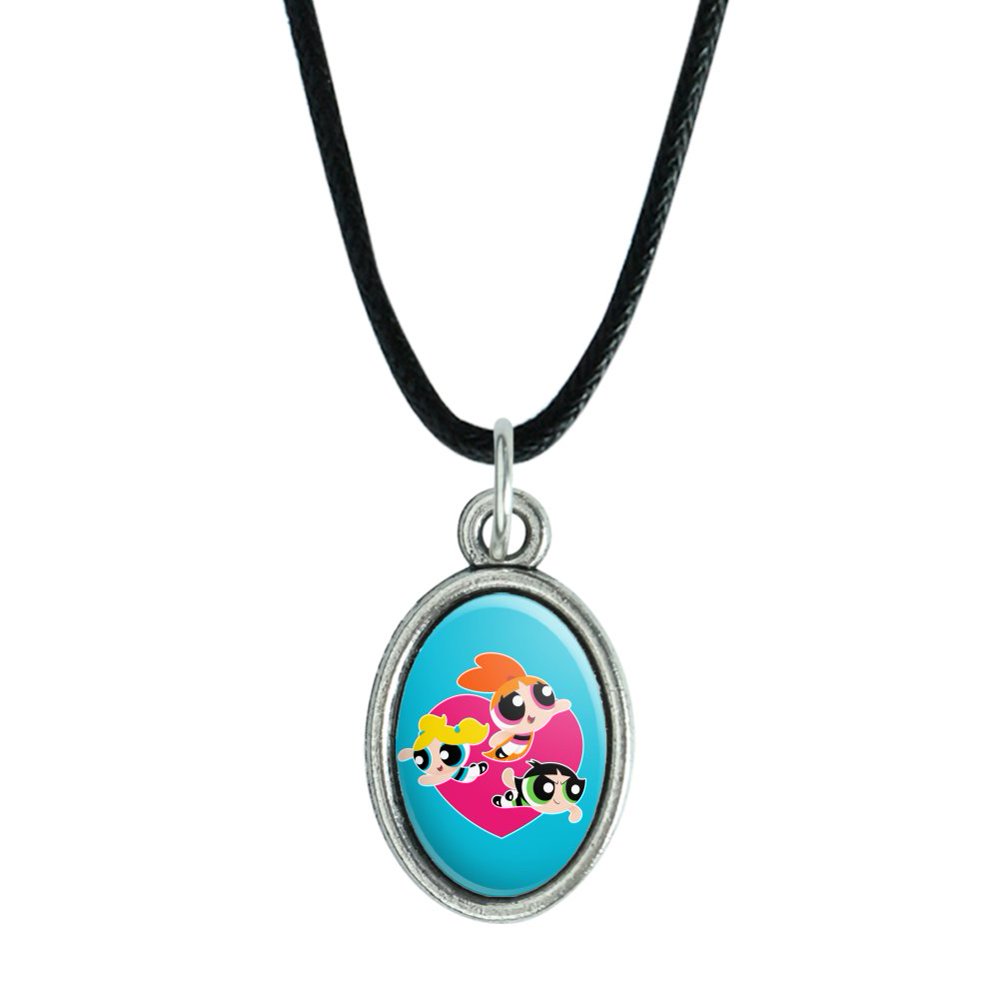 Graphics and More Powerpuff Girls Heart Antiqued Oval Charm Pendant