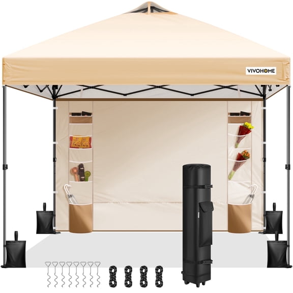 SPECSTAR 10'x10' Pop-up Canopy, One Push Set-up Tent with 1 Sidewall for outside, Beige
