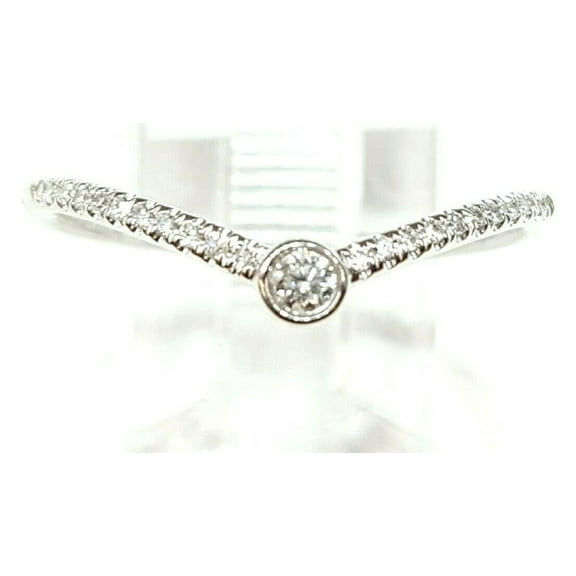 14k white Gold pave curved chevron 0.09ct real diamond wedding Ring Size 7.25