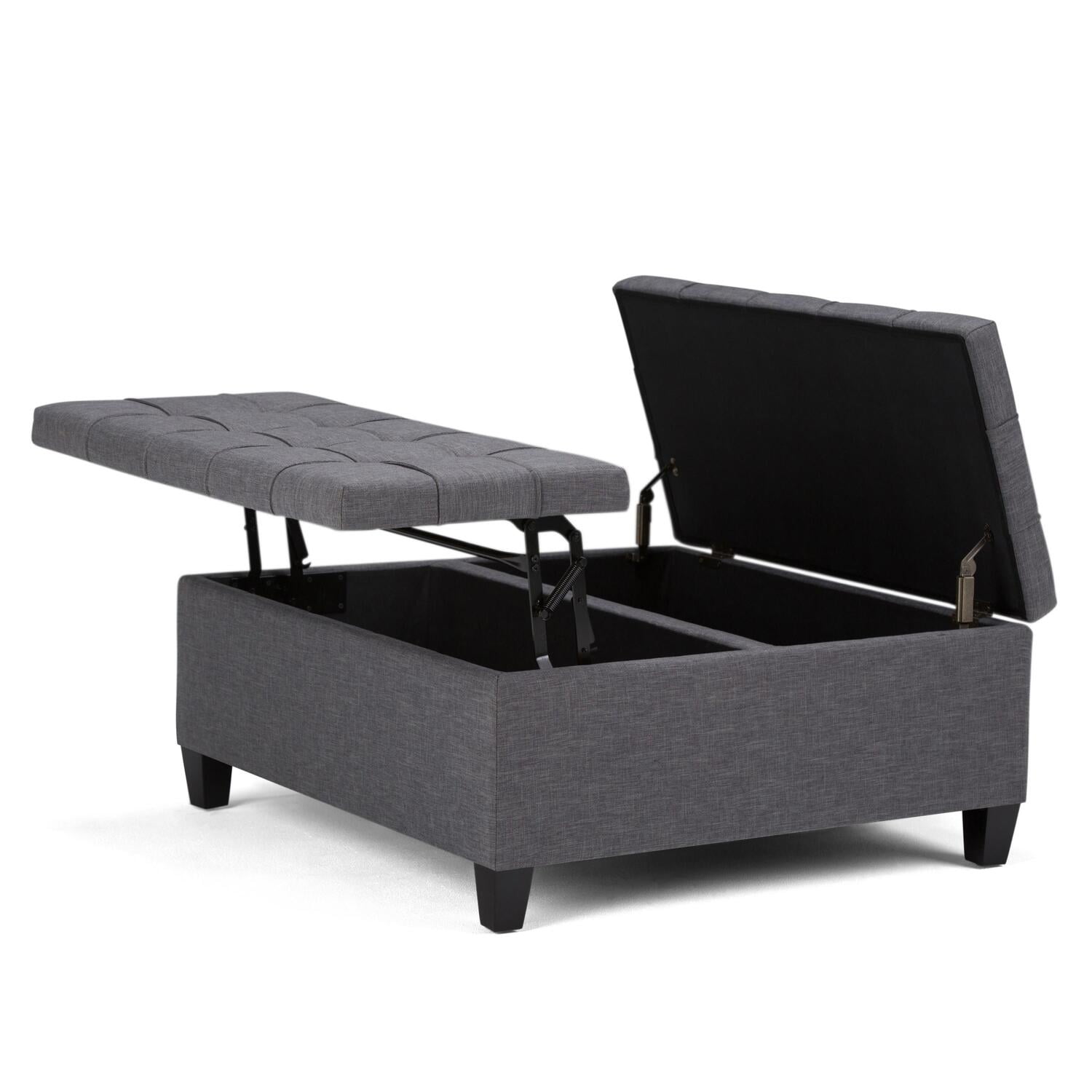 Harrison 36 inch Wide Transitional Coffee Table Storage Ottoman in Chocolate Brown Vegan Leather