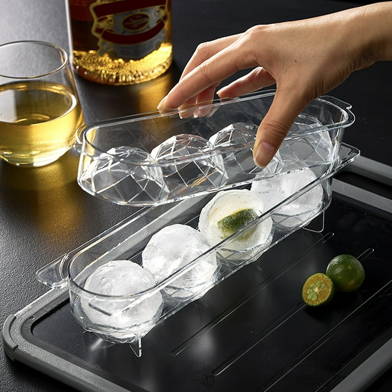 Xinwanna Ice Ball Mold Food Grade Double Layer Pet 4-Hole Drinks Round Ice Ball Tray Maker for Home (1pc,L), Size: Large, Other