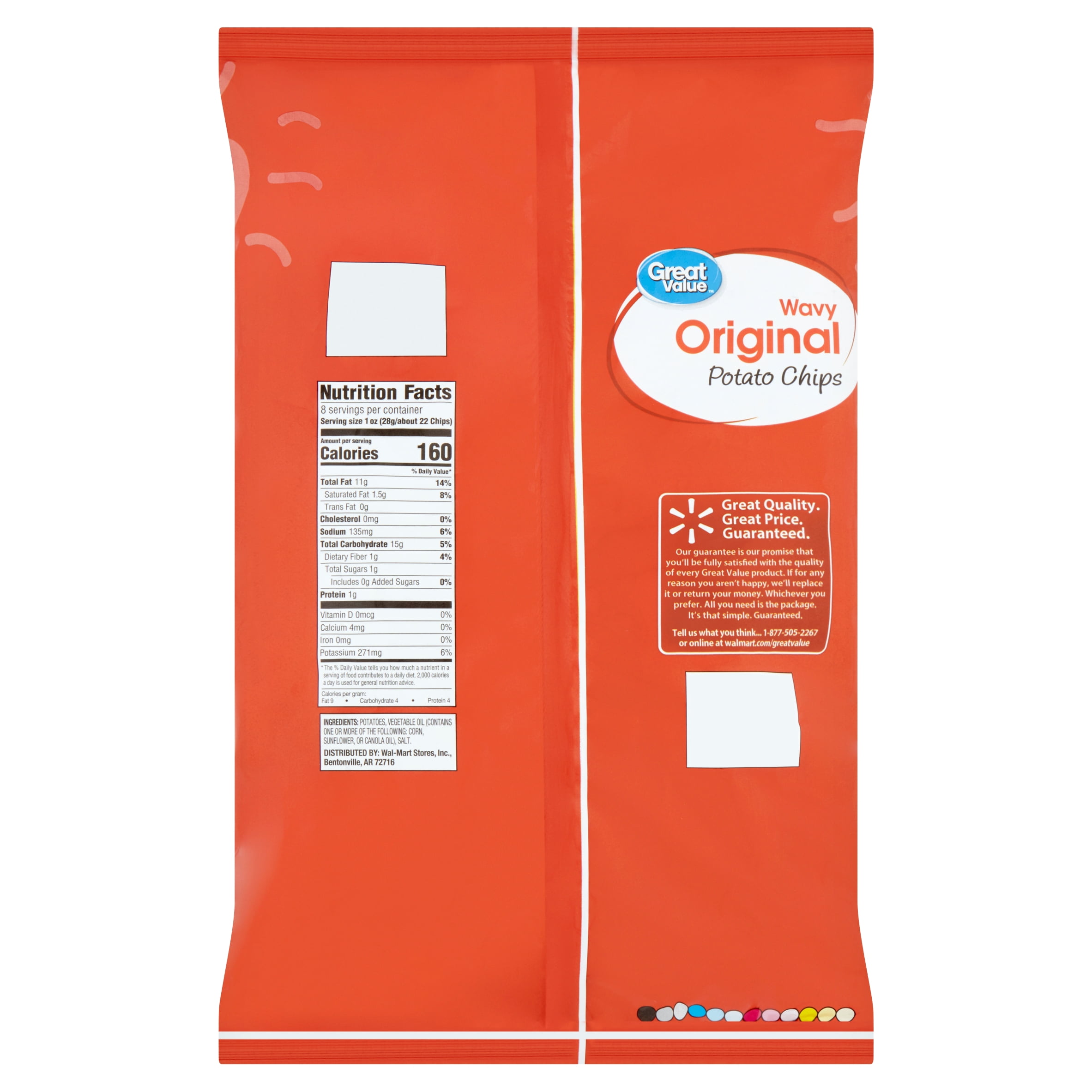 Great Value Wavy Original Potato Chips, 8 oz