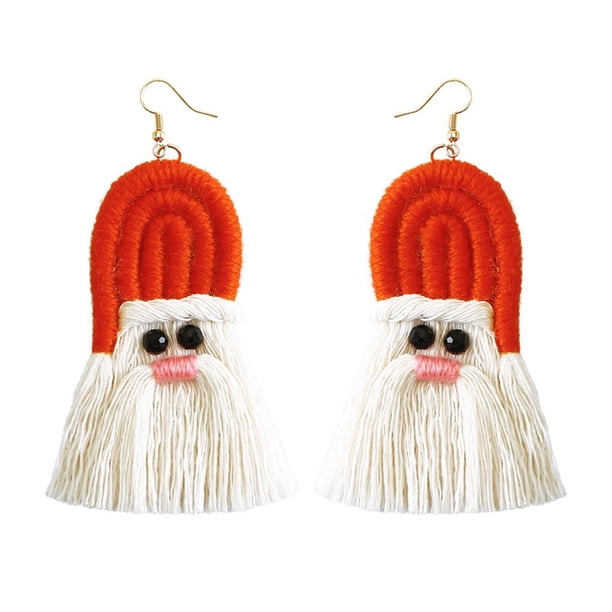Jumpingount Pendientes tejidos de Navidad, pendientes bohemios tejidos con borlas de Papá Noel, pendientes colgantes de gota trenzados hechos a mano para Ropa, zapatos y accesorios Miscelánea No.1 Jumpingount AP006515-01