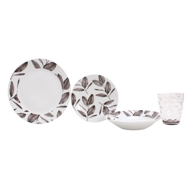 Vajilla de Porcelana Crown Baccara 16 piezas con vaso Blanco