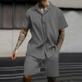 thumbnail image 2 of YLSDY Mens Short Sets Cotton Shirts and Shorts 2 Pieces Lapel Button Down Shirt Set Casual Vacation Beach Outfits Gray 14, 2 of 5