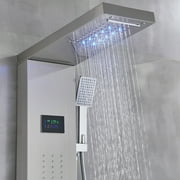 Stainless Steel LED Shower Panel Rain&Waterfall Tower Spa Massage Jets W/Spray