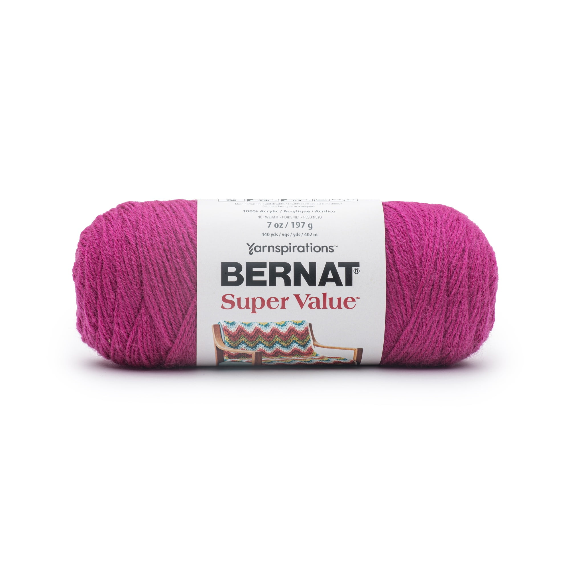 Bernat® Super Value™ Fil acrylique peigné n° 4 (moyen), framboise 7 oz/197 g 440 yards :