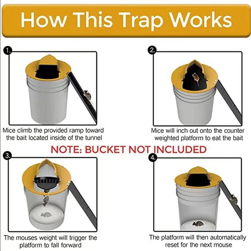 Mouse Trap Bucket, Auto Reset Flip And Slide Bucket Lid Mouse Trap