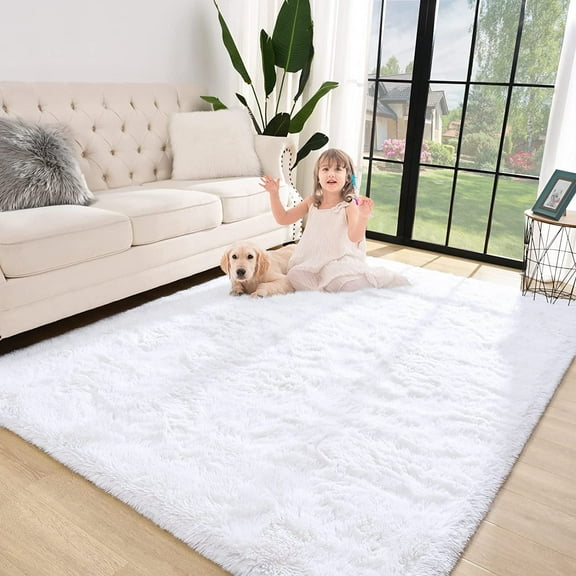 Homore Cute Fluffy Carpet Soft Washable Area Rugs for Bedroom/ Living Room Decoration, 4' x 5.9' , White