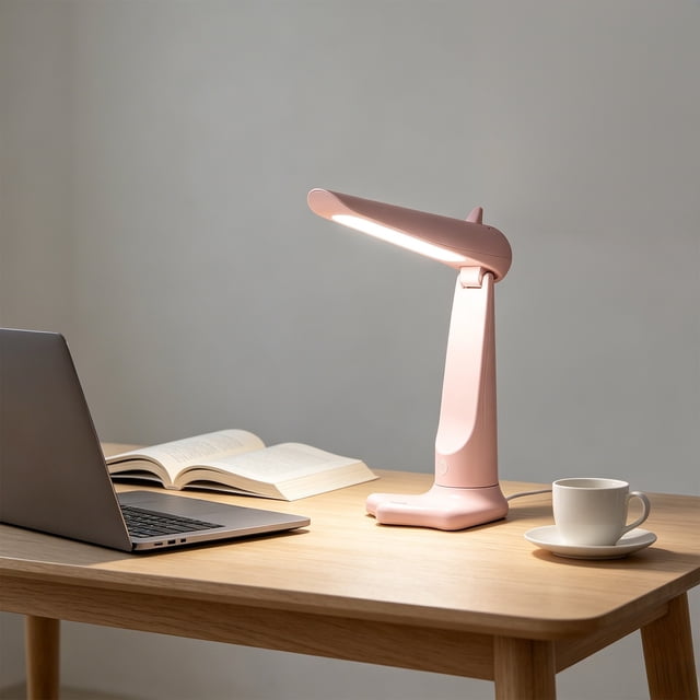 ZZkhGO Folding Reading Lamp, LED Eye Protection Rechargeable Charging Lamp, Desk Lamp with Cute Animal Design for Study Work Bedside Night Light, Pink