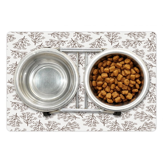 Apothecary Pet Mat for Food and Water, Hand Drawn Chamomiles Pattern Sketch Style Medicial Spring Flower Blossom, Non-Slip Rubber Mat for Dogs and Cats, 18" X 12", by Ambesonne