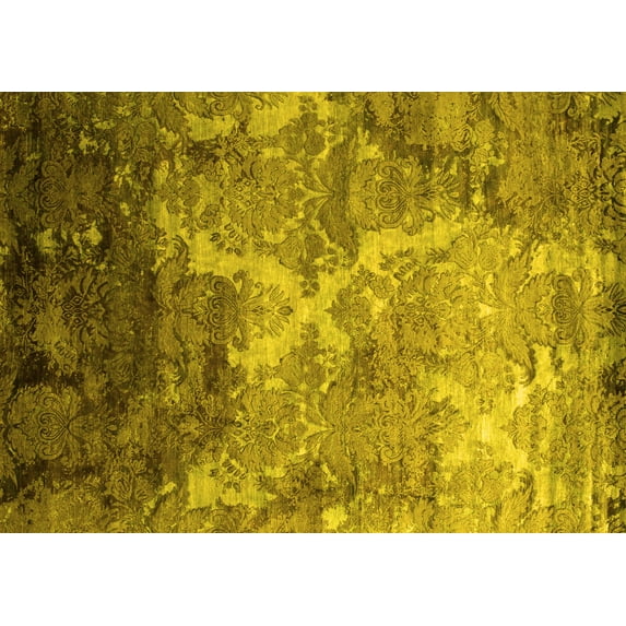 Ahgly Company Machine Washable Indoor Rectangle Abstract Yellow Contemporary Area Rugs, 5' x 7'