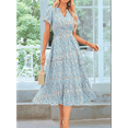 thumbnail image 6 of Summer Maxi Dresses for Women 2025 Casual V Neck Puff Short Sleeve Smocked Flowy Beach Boho Long Floral Dress White L, 6 of 7