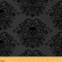Homewish Vintage Damask Floral Fabric by the Yard 1 Yard,Gothic Skull Home Decor Fabric by the Yard,Gray Victorian Sewing Fabric For Men Women,Breathable Bedroom Decorative