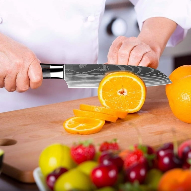 MDHAND 7 Santoku Knife, Laser Damascus High Carbon Stainless Steel Kitchen  Knife, Ergonomic Pakkawood Handle, Meat Vegetable Fruit Cutting for Home &  Restaurant 