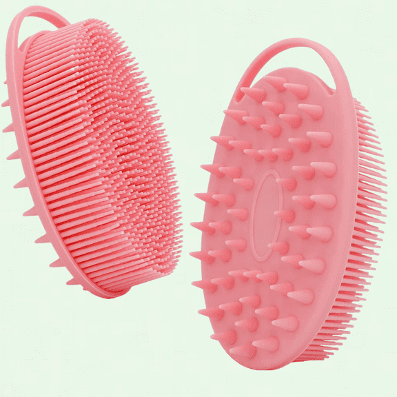Upgrade 2 in 1 Bath and Shampoo Brush, Silicone Body Scrubber for Shower, Exfoliating Brush, Premium Silicone Loofah, Scalp Massager, Easy to Clean (1PC Pink)