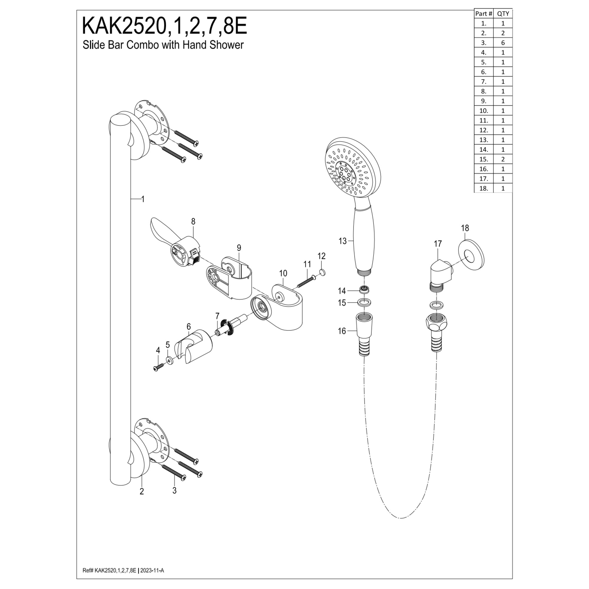 Kingston Brass KAK2520E Made to Match Shower System with Slide/Grab Bar and Hand Shower in Matte Black