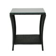 thumbnail image 5 of Outdoor Patio Wicker Side Table, Square End Table Bistro Coffee Table with Glass Top Storage Shelf for Porch Garden Backyard Black, 5 of 23