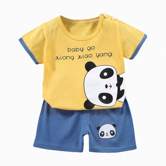 Paguaki Boy Toddler Baby Summer Clothes 6 12 18 Months 2T 3T 4T 5T Girls Outfits Short Sleeve Cartoon Print T-Shirt Tops & Shorts Sets 2Pcs