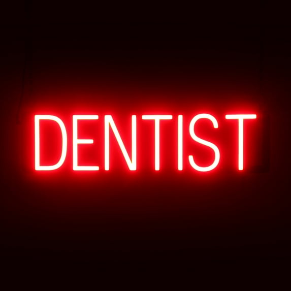SpellBrite DENTIST LED Sign for Business. 25.0" x 6.3" Red DENTIST Sign Has Neon Sign Look With Energy Efficient LED Light Source. Visible from 500+ Feet, 8 Animation Settings.