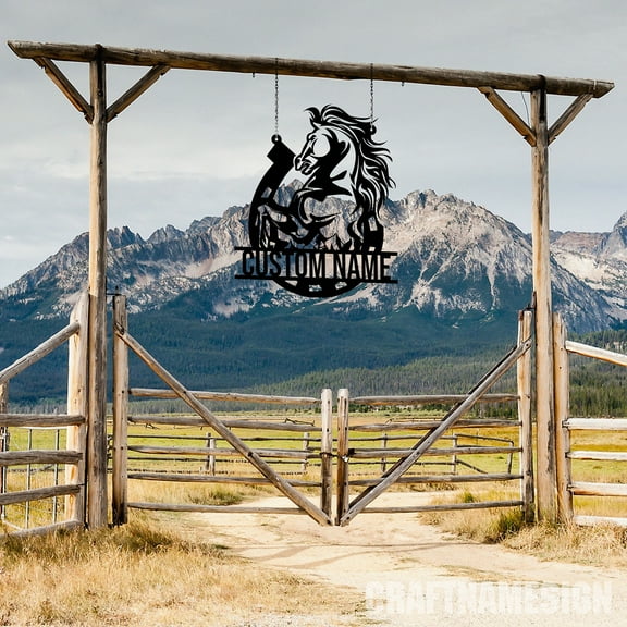 Craftnamesign Custom Outdoor Metal Horse Farm Sign, Horse Farm Sign Outdoor, Welcome Farm Sign