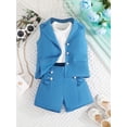 thumbnail image 3 of FEORJGP Kids Girl Summer Outfits 2-8Y Solid Color Sleeveless Cropped Vest Mock Neck Tank Tops Buttons Blazer Waistcoat Ruffles Shorts Big Little Girls Fashion Cool Casual 3Pcs Clothes Set, 3 of 9