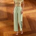 thumbnail image 5 of ROHUUQUE Jogger Pants for Women Cotton Linen Mid Rise Elastic WaistSolid Loose Cropped Trousers with Side Pockets Side Button Green, 5 of 8