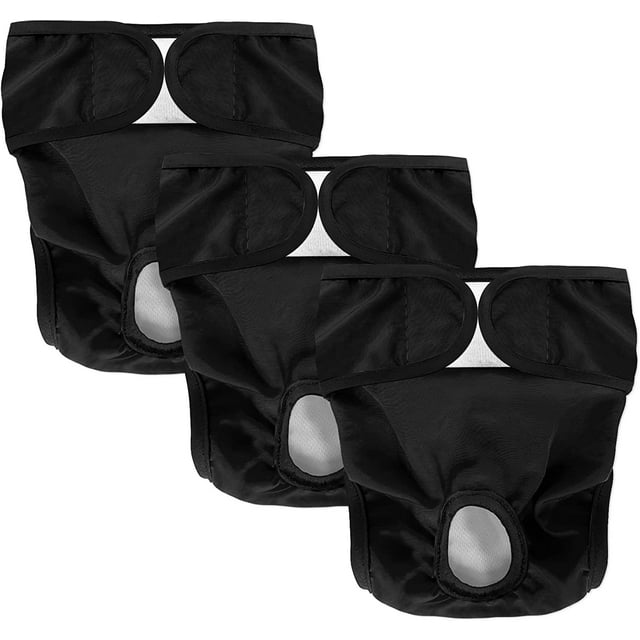Pañales lavables para perros (paquete de 3), altamente absorbentes, pañales para perros, paquete de 3 pañales lavables para perros, pañales reutilizables para perras (negro, talla S)