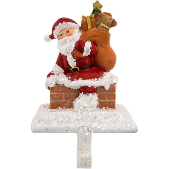 Kurt Adler Resin Santa Stocking Holder with Gift Box, 6.5-Inch, Christmas Mantel Decoration