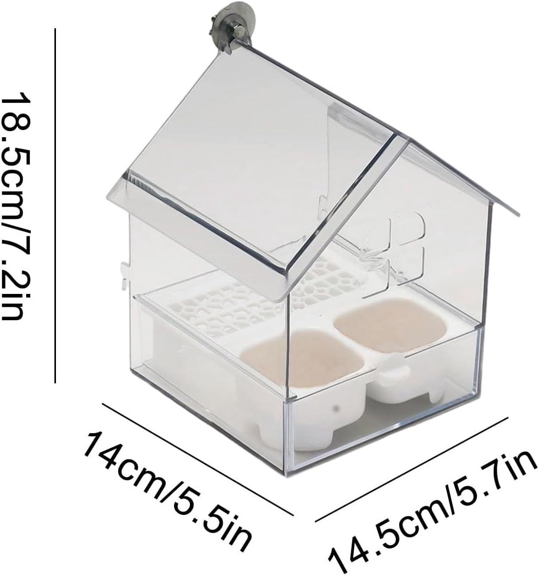 Pull-Out External Parrot Feeder – Hanging Wild Bird Seed with Squirrel Proof Tray & Transparent Bird Bath Tub​