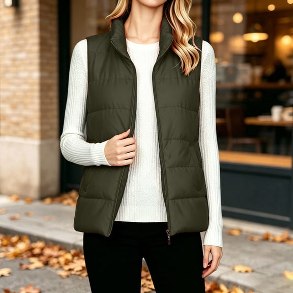 IUYRTFE Women's Quilted Zip-Up Vest Stand Collar Sleeveless Lightweight Puffer Gilet