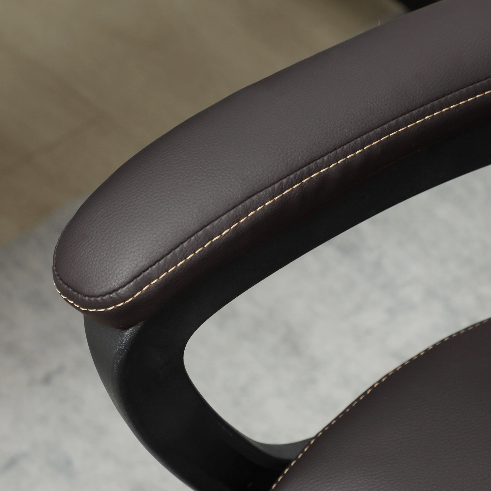 HOMCOM High Back Executive Office Chair, PU Leather Computer Desk Chair with Adjustable Height, Padded Armrests and Swivel Wheels, Brown